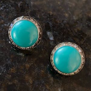 vintage clip-on earrings - aqua/clear diamantés